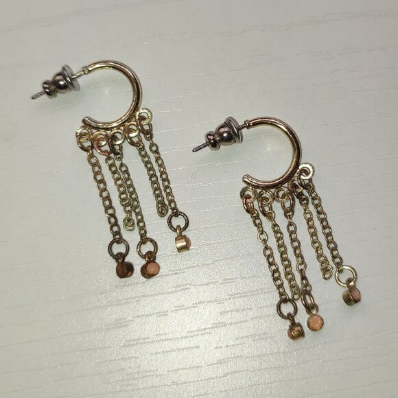Vintage Golden Earrings with Pink Stones Old Studs - Picture 1 of 6